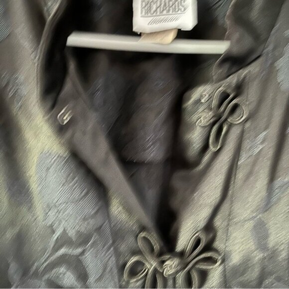 Black Long Length Chinese Style Button Down Embroidered Coat with Pants, 24W - Picture 2 of 12